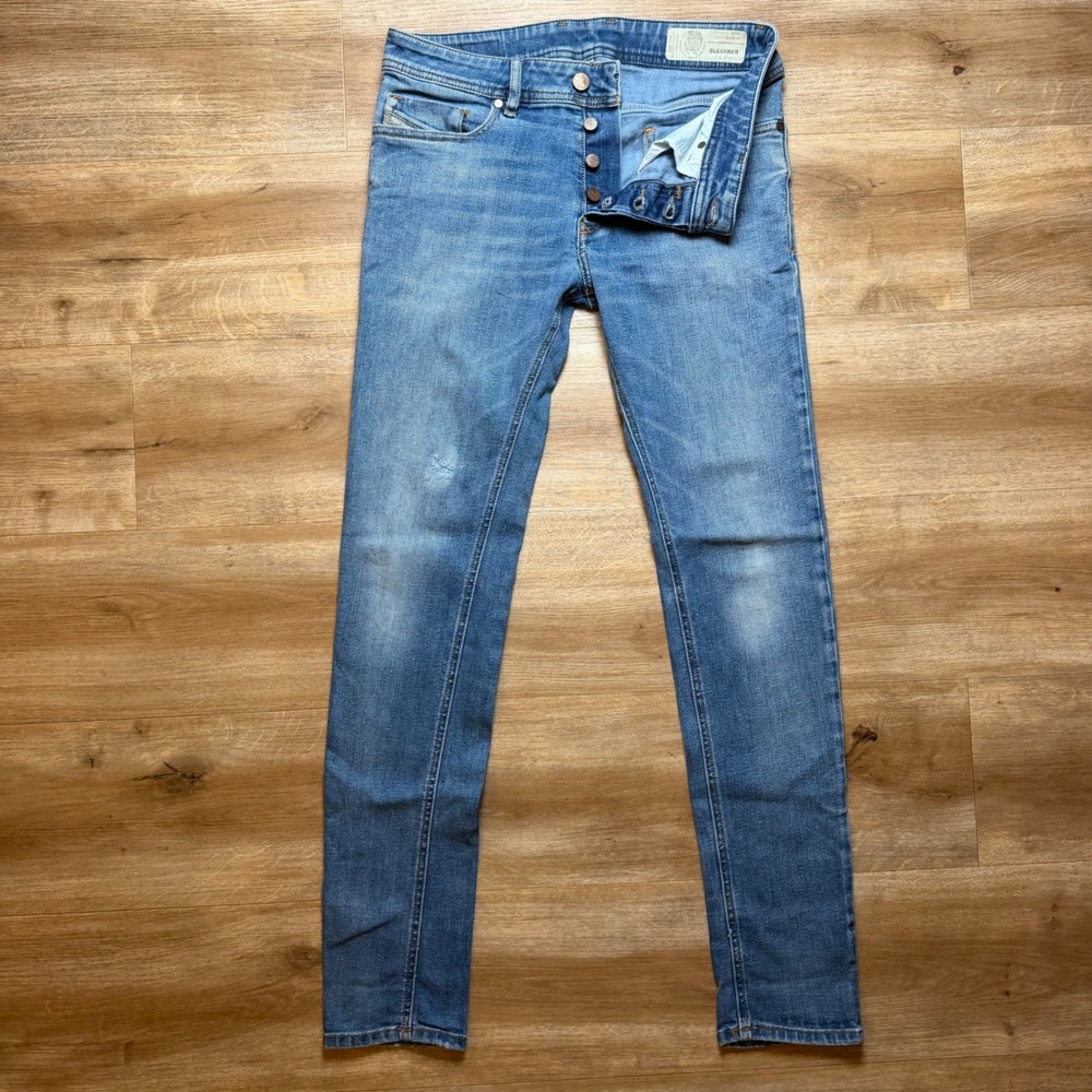 Diesel Sleenker Jeans Mens 29x30 Blue Slim Skinny Stretch Denim Button Fly 084YK